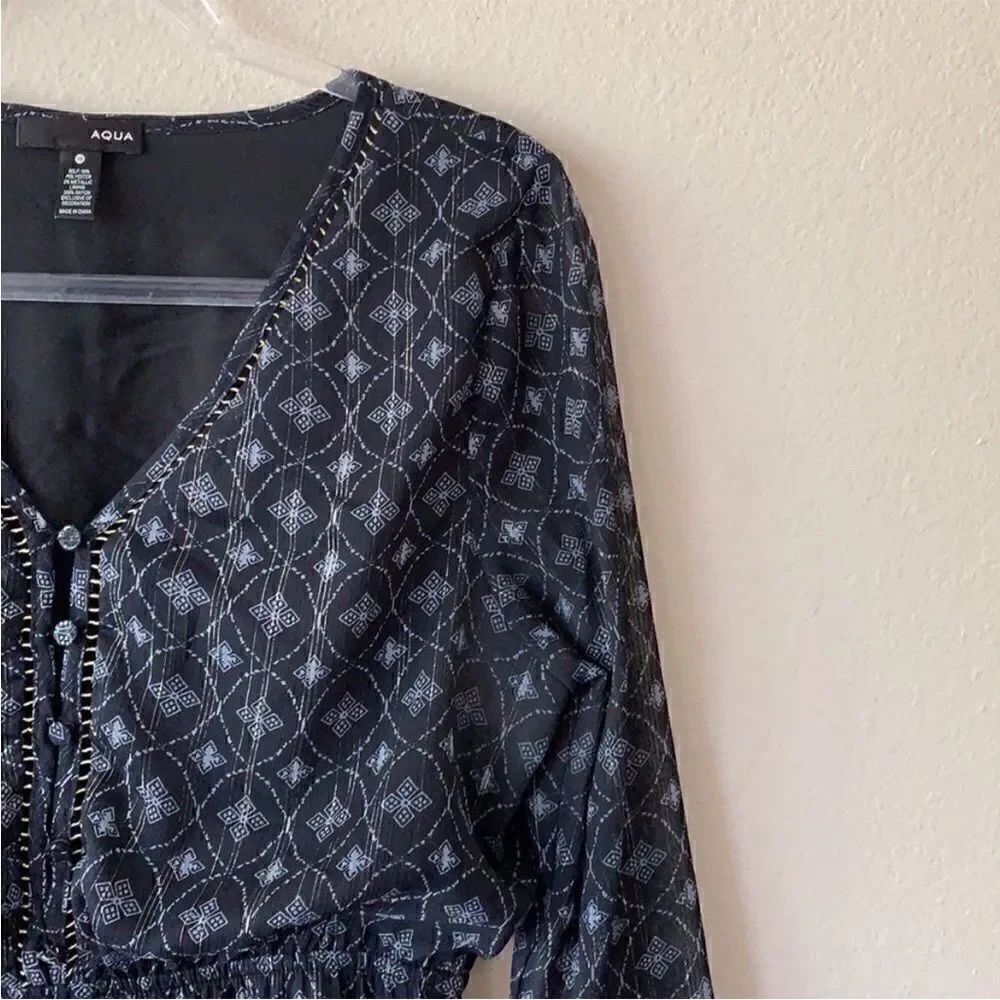 AQUA Button Down Pattern Long Sleeve Dress - Picture 4 of 12